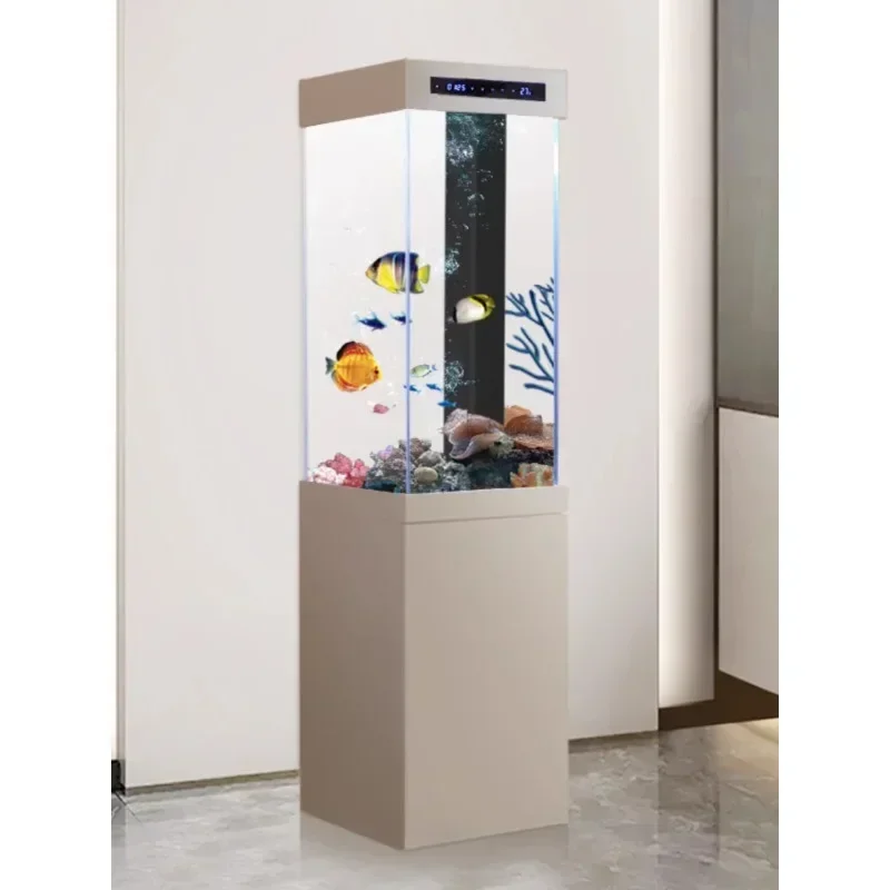 Goldfish tank living room small floor-to-wall home landscaping glass vertical square ecological bottom filter aquarium