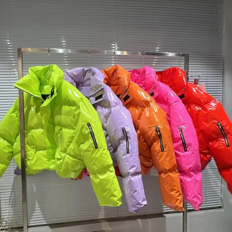 Winter Glossy Waterproof Stand Collar Down Jacket Women White Duck Down Zipper Jackets Female Puff Loose Warm Parker Outwears
