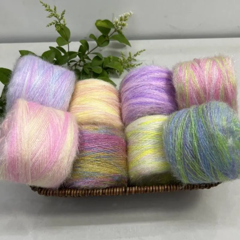 50g Sparkling Cat Hair Gradient Segment Dyeing Mohair Colorful Velvet Yarn Handmade DIY Doll Scarf Clothing Weaving Thread