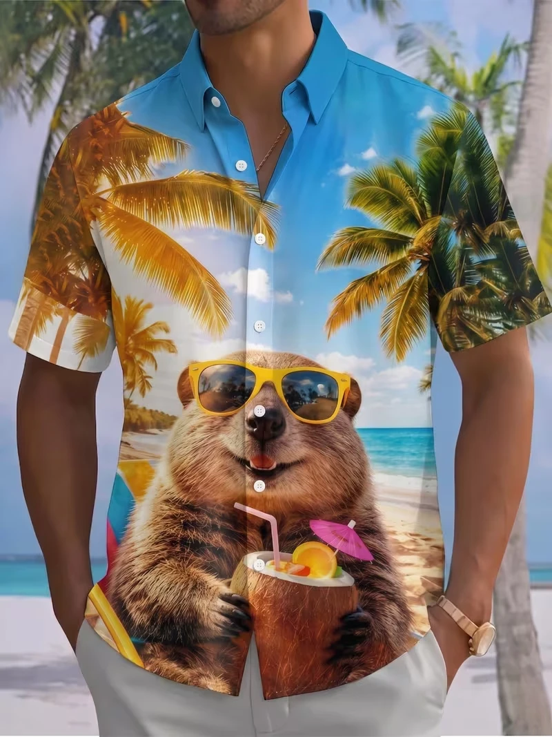 

New Men's Hawaii Shirts Creative Cartoon Pattern Painting Short Sleeve Aloha Shirts Cuban Style Summer Plus Size Unisex Blouse