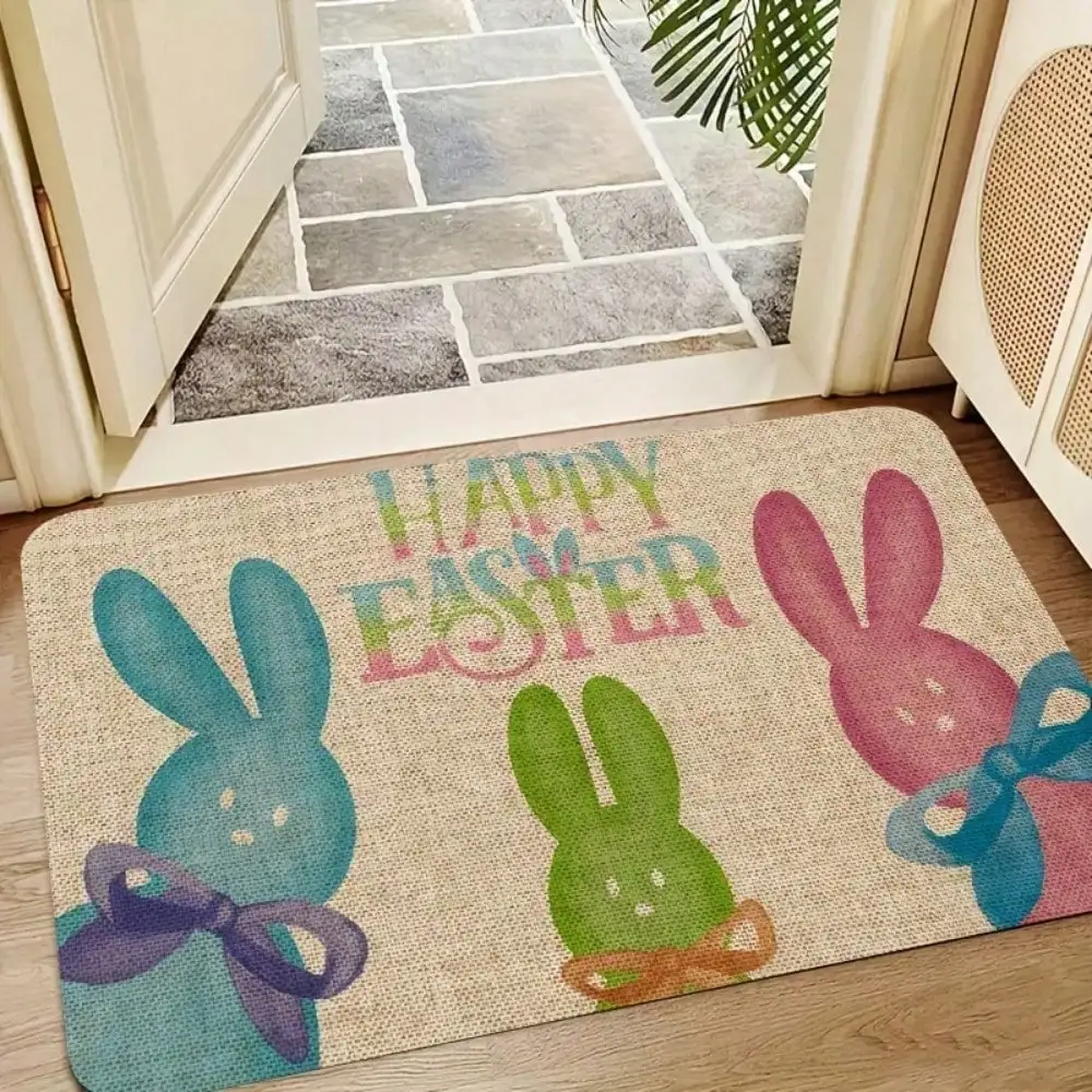 

1pc Easter Doormat Happy Easter Bunny Mat Non-Slip Absorbent Bathroom Rug Spring Holiday Farmhouse Welcome Mat Decor