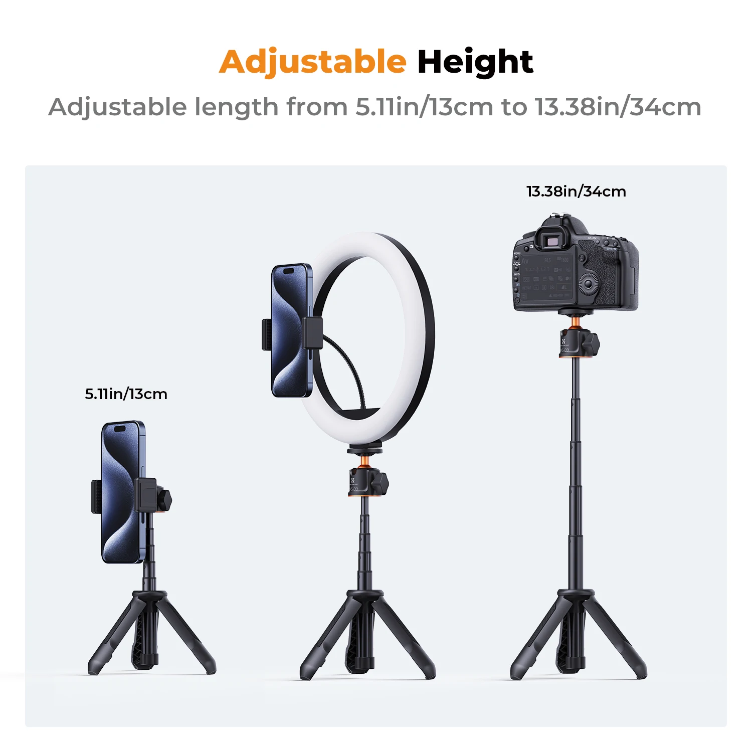 K&F Concept Selfie Stick Tripod 360 Degree Rotation Mini Phone Stand with Ball Head and Cold Shoe Mount for Smartphone Black - Image 2