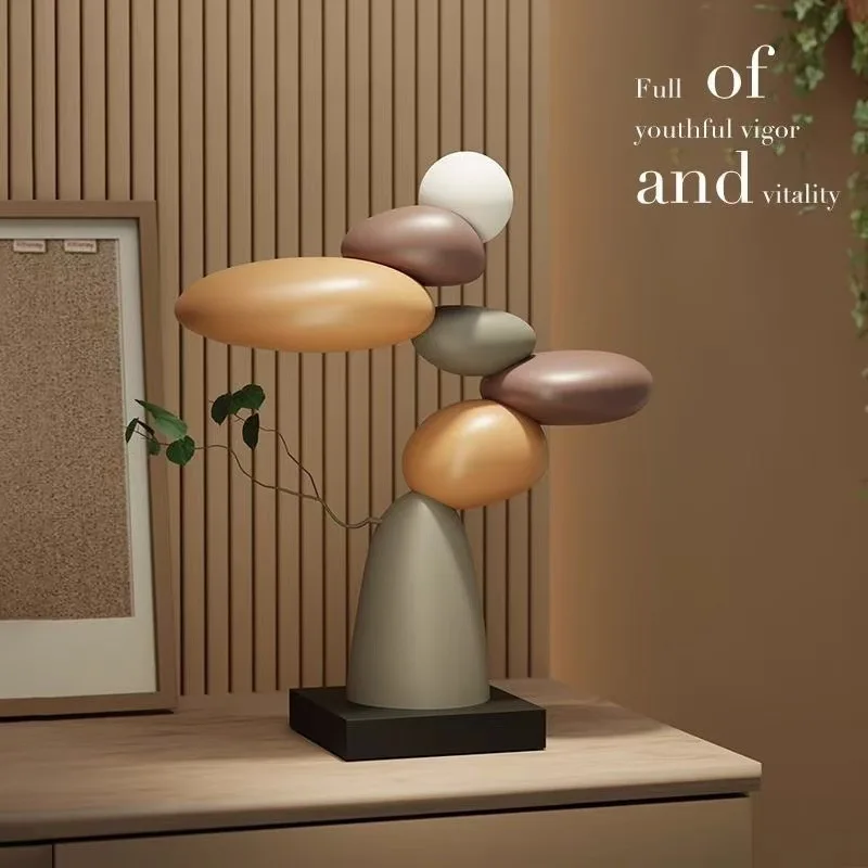 Zen Balancing Stone Sculpture, Nordic Stacked Pebble Ornament, Resin Stone Balance Statue, Tabletop Decor for Living Room Office