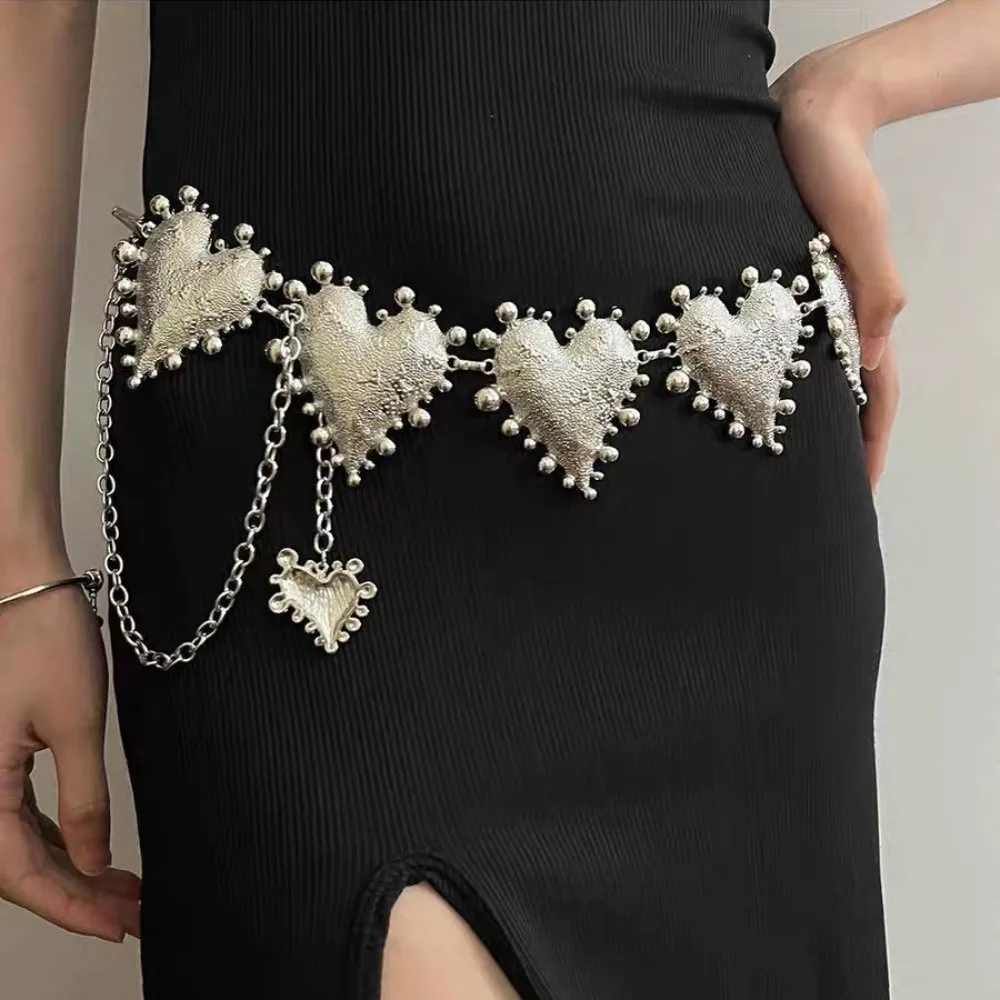 

Retro Vintage Alloy Waist Chain Punk Jeans Decor Heart Chain Waistband Gold Silver Adjustable Belt Waist Accessories
