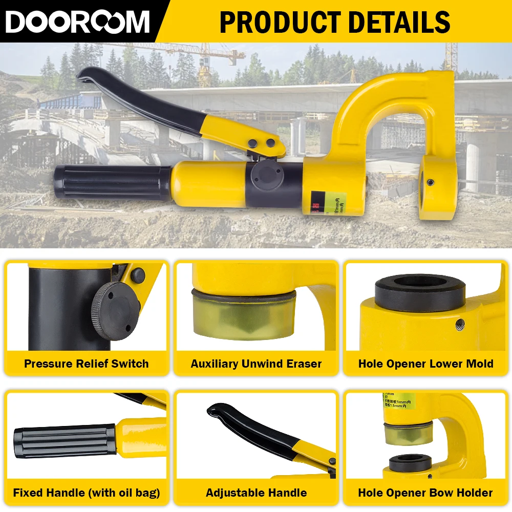 DOOROOM Portable Hydraulic Hole Punching Tools Mild Steel Portable Cable Bridge Hole Punching Down Tools Hole Diggers SYD-25