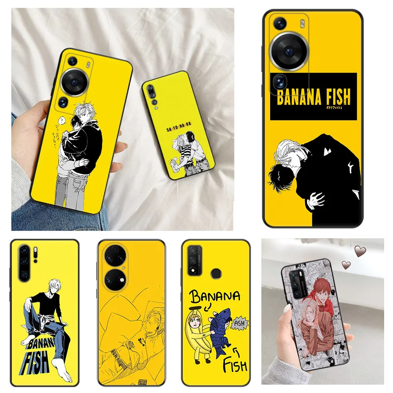 Matte Phone Case for Huawei P20 Pro P Smart P40 P30 Moto G30 G31 G200 One Fusion Banana Fish Anime Soft Black Case Funda Shell