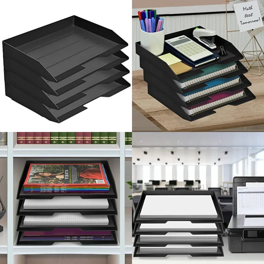 

Штабелируемый лоток для писем Acrimet, 4-х уровневый пластиковый настольный органайзер для файлов с боковой нагрузкой черного цвета для эффективного офисного пространства
