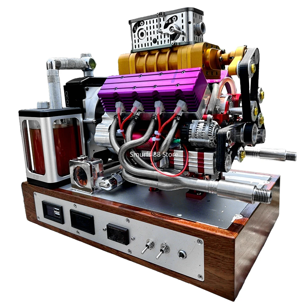 Modelo de motor v8, metal, gasolina, refrigerado a água, com base, supercharging mecânico, pode ser comercial, ignição cdi, brinquedo, presente