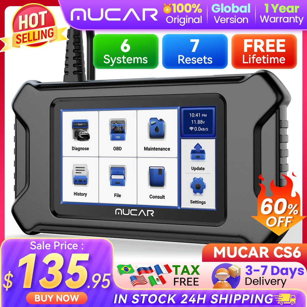 MUCAR CS6 CS5 OBD2 Scanner Car Diagnostic Tools Automotivo OBD Scanner Auto Diagnosis Tool Code Reader 6 Systems 7 Resets Free