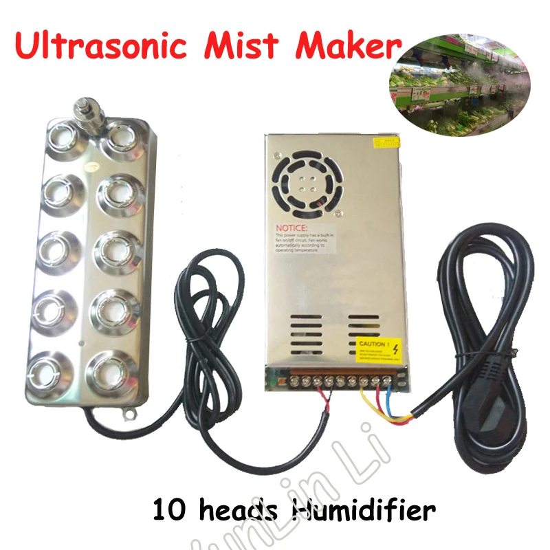 Atomizador ultrasónico de 10 cabezales, humidificadores, generador de niebla Industrial ultrasónico, nebulizador eléctrico, atomizador ultrasónico