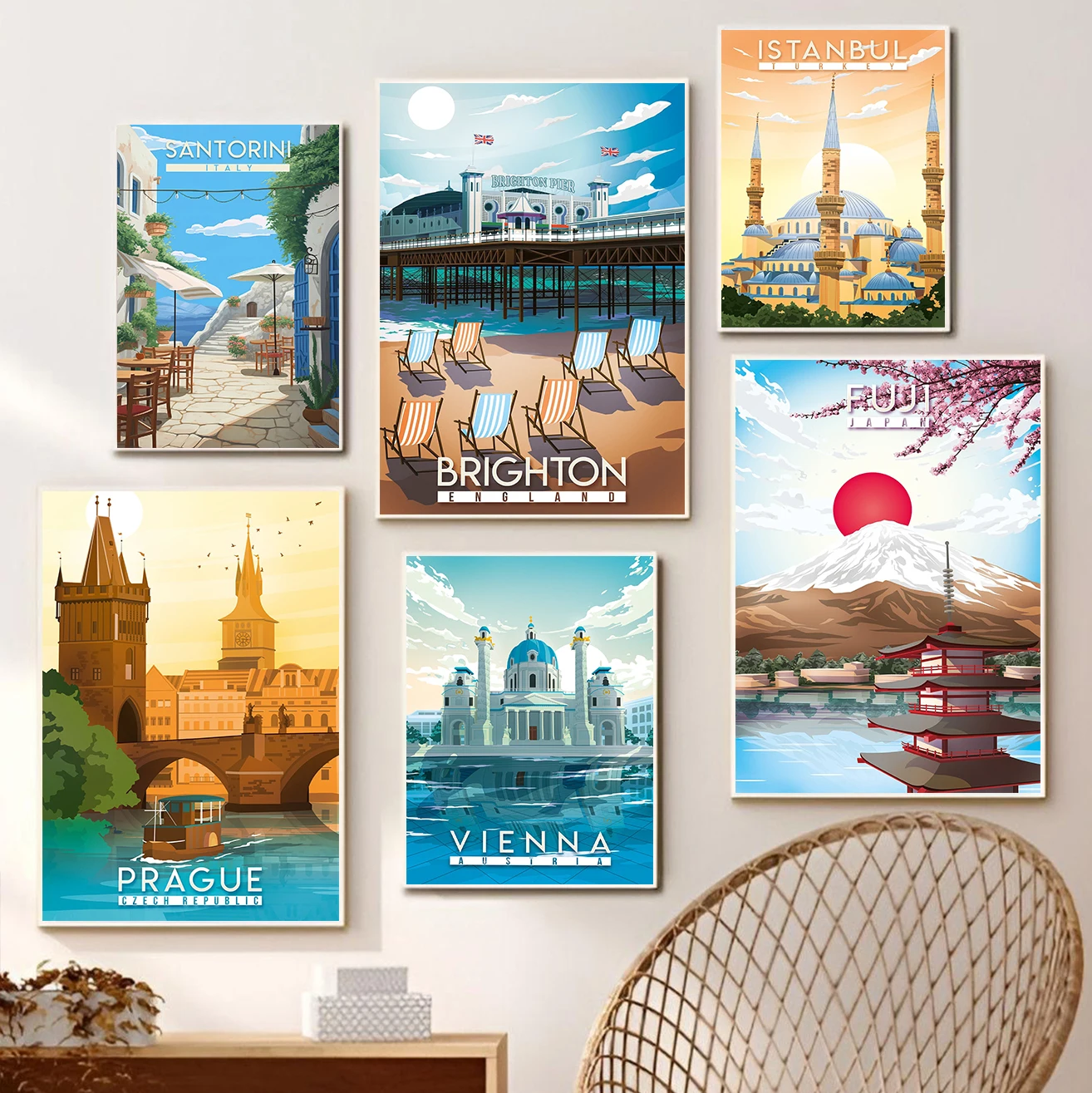 Classic Paris Florida New York Rio De Janeiro Brazil Travel illustration Poster Canvas Paintings Wall Art Pictures Home Decor