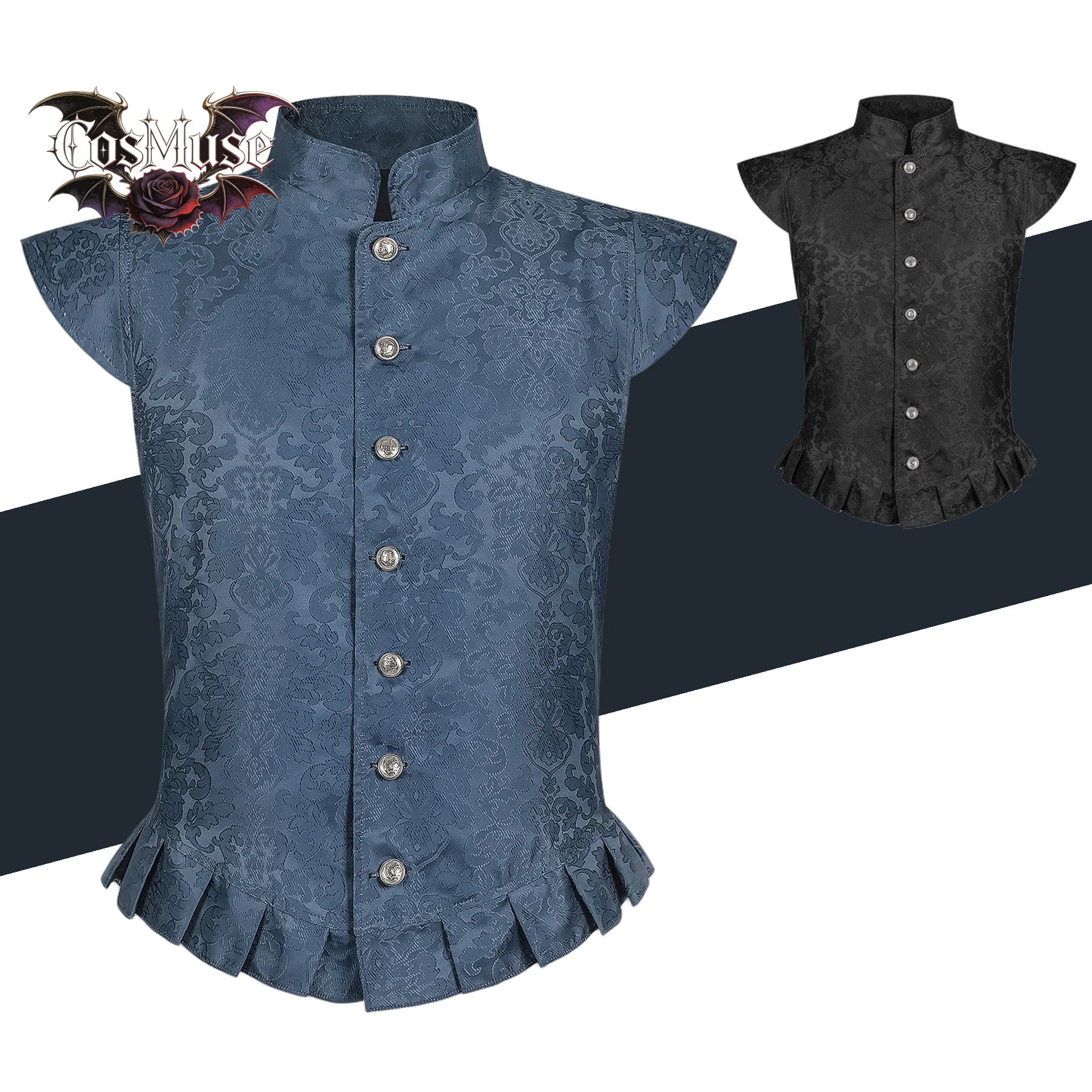

Medieval Tudor Jacket Costume - Men's Short Vest Stand Collar Victorian King Halloween