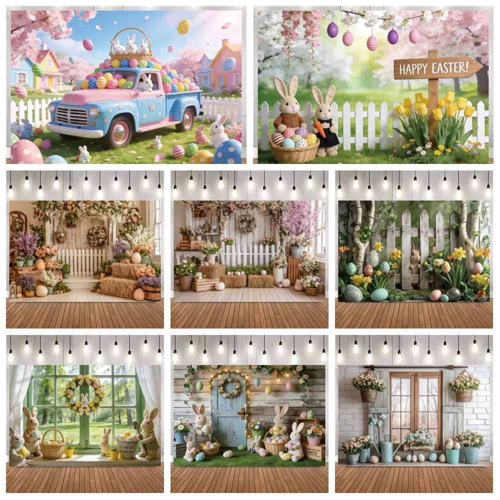 

Весенний красочный цветочный фон в деревенском стиле для Пасхи, садовых цветов, баннер для дня рождения, фон для фотосъемки с кроликами и яйцами