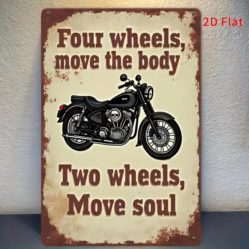 Two Wheels Move Soul Motorcycle Vintage Metal Tin Sign - Retro Rustic Design, Iron Material, Perfect for Garage/Bar/Cafe Decor |