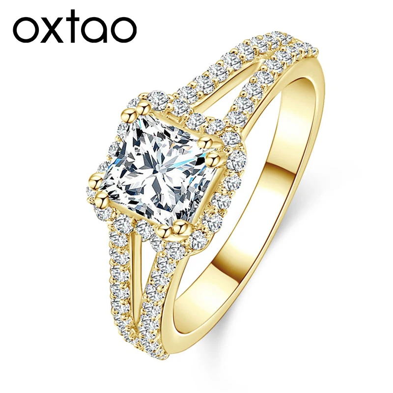 

OXTAO Luxury Engagement Ring Cubic Zircon Plated 18k White Gold Finger Rings Wedding Anniversary Gifts Jewelry for Women Men