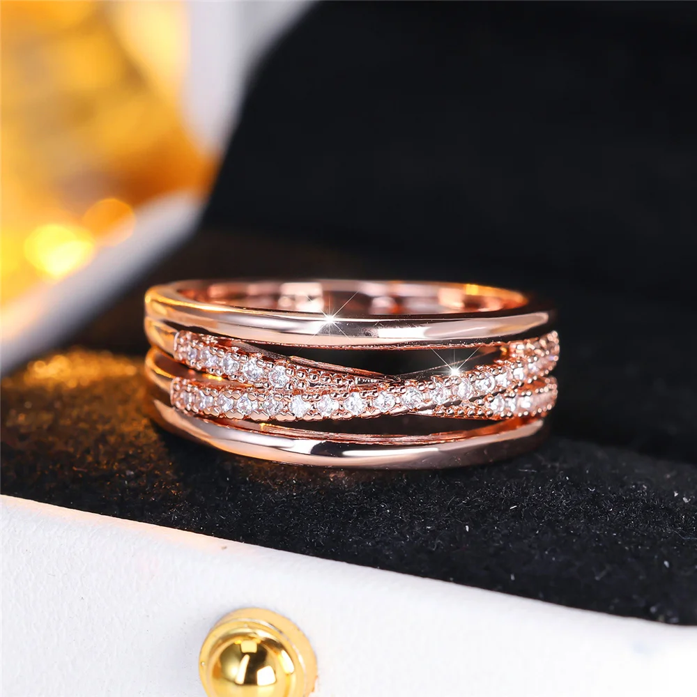 Female Cute White Zircon Stone Engagement Ring Vintage Rose Gold Color Wedding Jewelry For Women