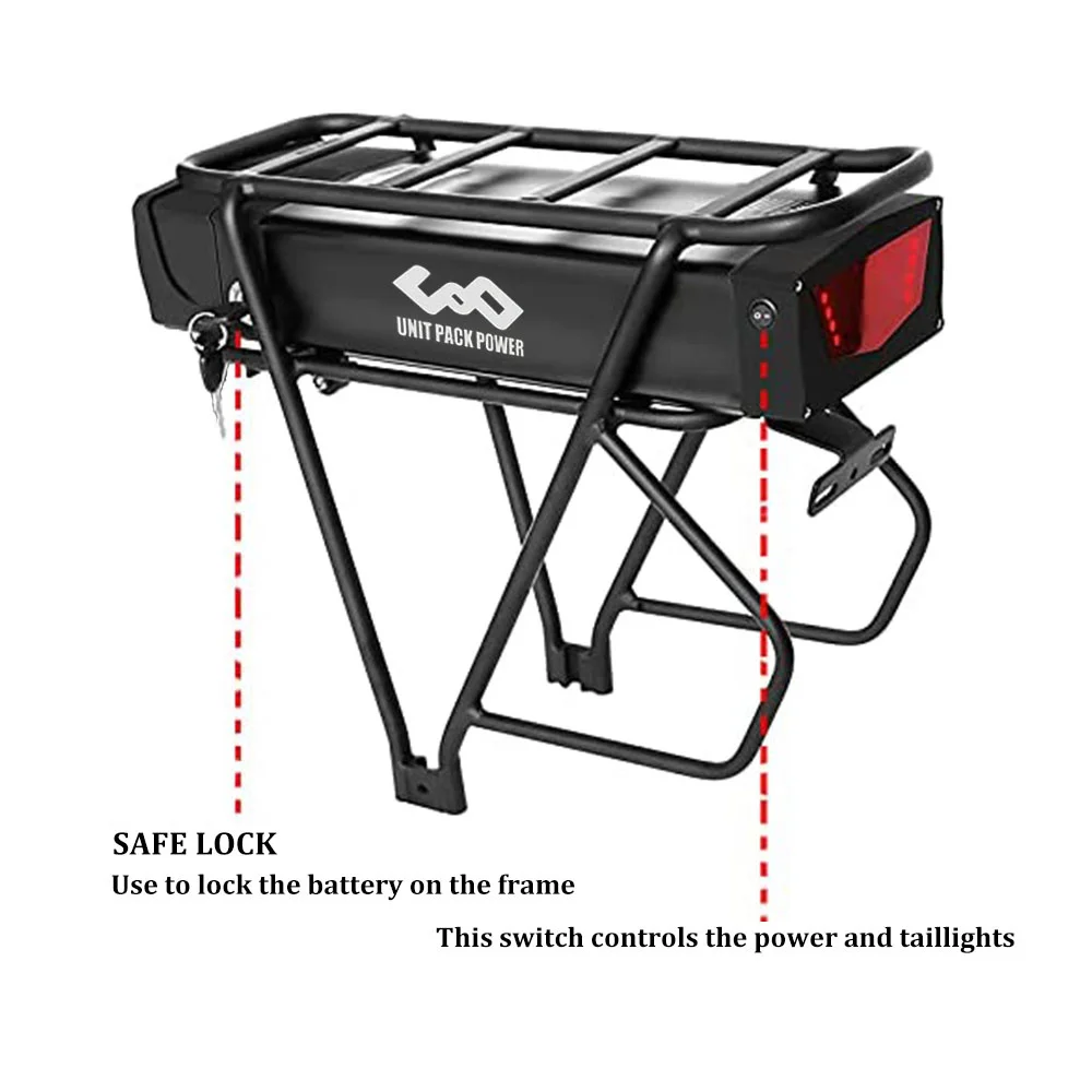 E Bike battery 48V 52V Rear Rack 17.5Ah 20Ah 22.4Ah Electric Bycicle 18650 Batteria for Ebike 1000W 750W 500W 350W 250W Motor