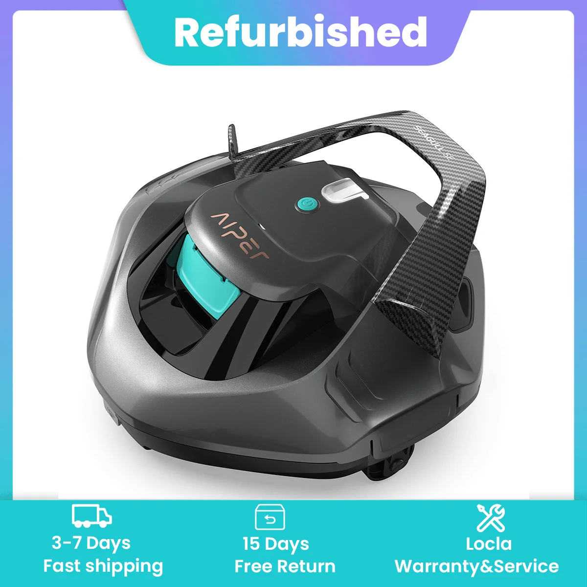 Nettoyeur de piscine robotisé sans fil AIPER Seagull SE remis à neuf, aspirateur pour piscine hors sol avec LED, autonomie de 90 minutes, stationnement automatique