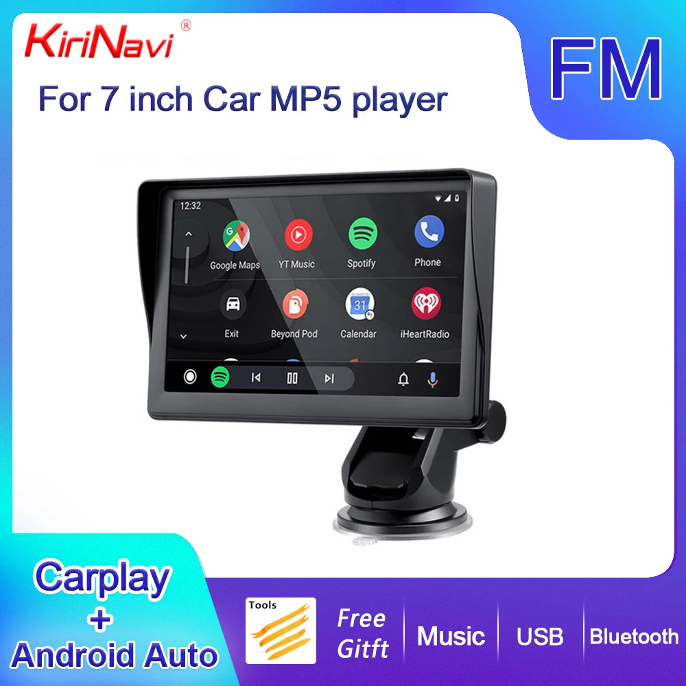 

KiriNavi 7 Inch Car Radio Multimedia Video Player Portable Wireless Apple CarPlay Android Auto Touch Screen MP5 Player