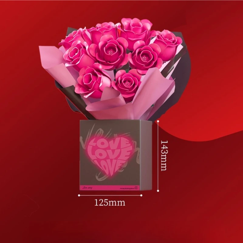 ตัวต่อ SEMBO รูปดอกกุหลาบแดงจำลอง ชุดประกอบดอกไม้ประดับตกแต่งโต๊ะทำงาน ของขวัญวันเกิด