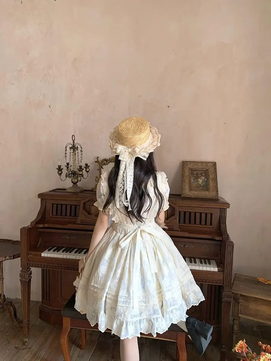 MAGOGO 2025 صيف جديد سوبر الجنية الدانتيل والتطريز لوليتا المئزر فتاة الغابات الحلو الحمالات تحلق كم تكدرت التستر فستان