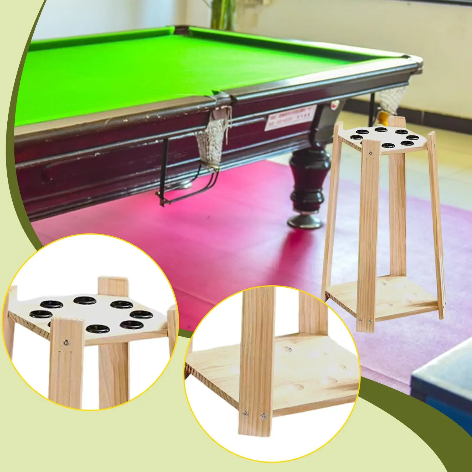 Billiards Accessories Wooden Cue Rack 8 Slot Freestanding Floor Stand Stable Widened Base for Bar and Home