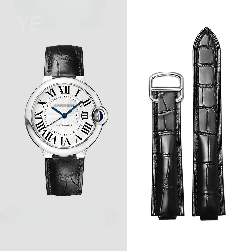 حساسة مختارة قسط جلد البقر للماء تنفس حزام الساعات لكارتييه بالون بلو أثار واجهة للطي مشبك حزام