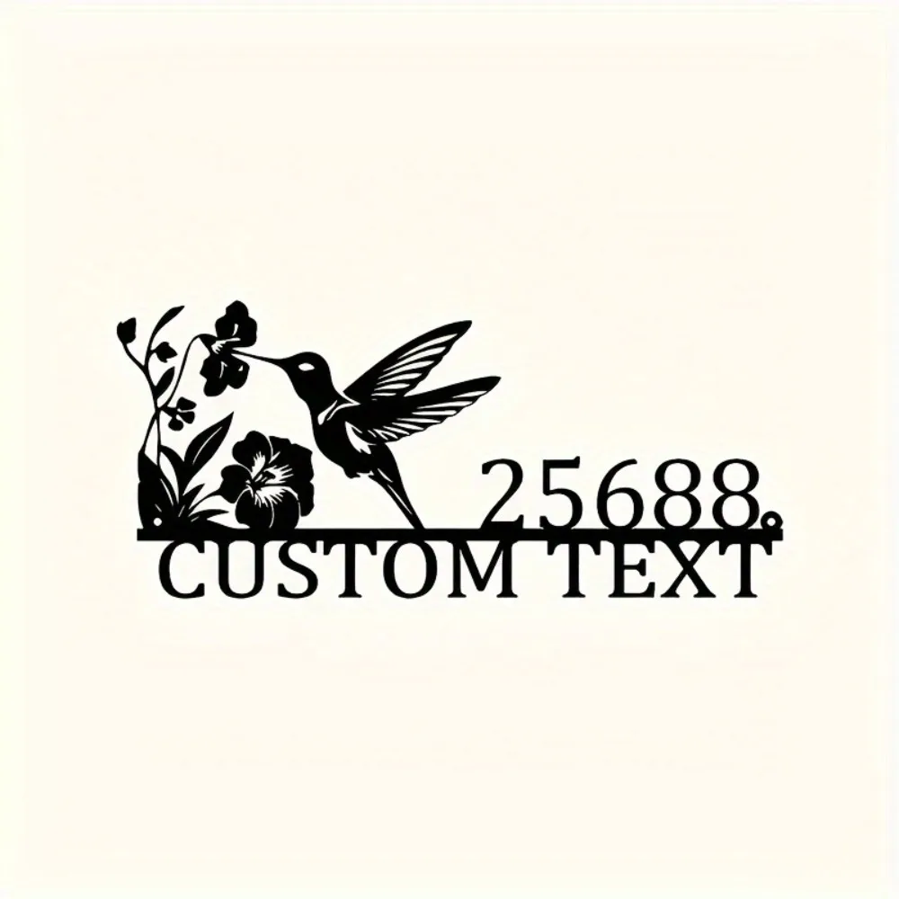 Customizable Hand Forged Metal Bird Pattern House Number Sign 2D Flat Vintage Boho Indoor Outdoor Home Decor Gift