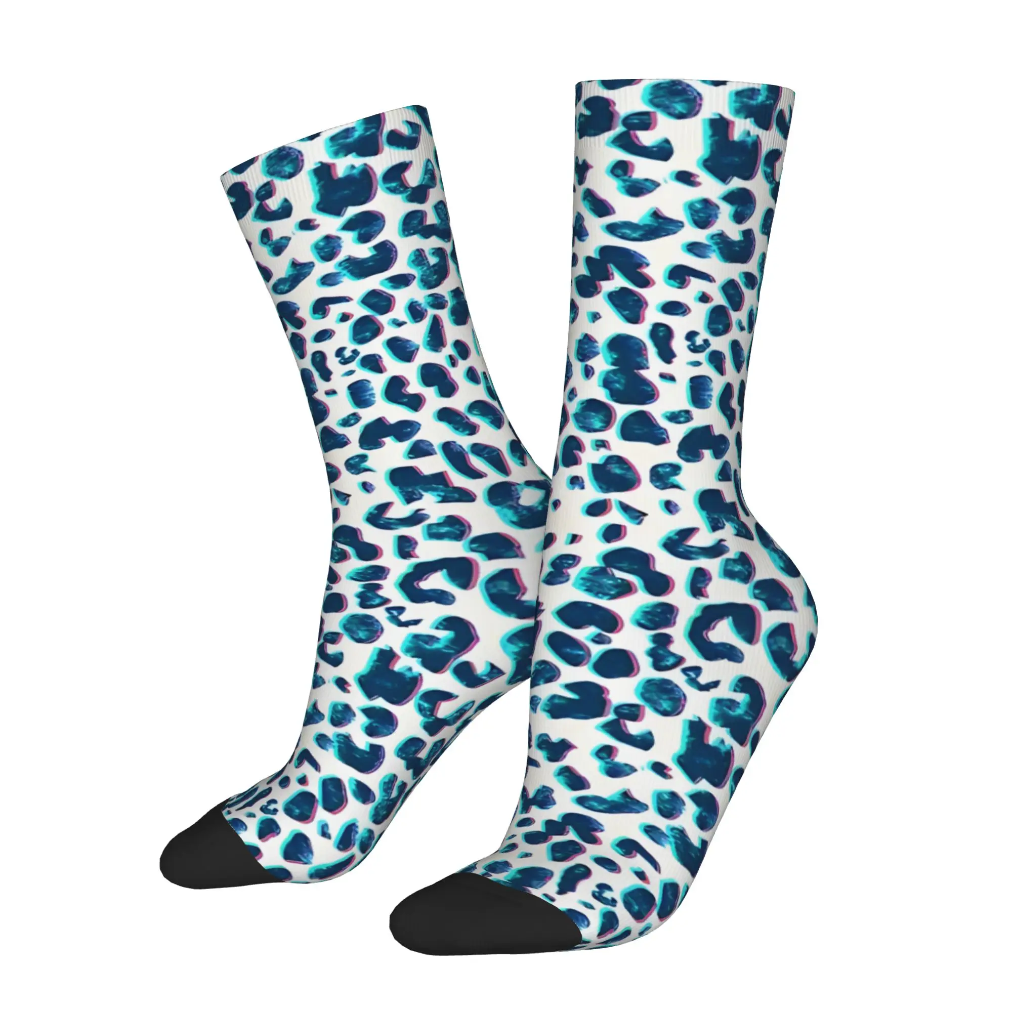 

Funny Sock Leopard Print Leopard Print 3D Blue Sea Harajuku Quality Pattern Printed Men Crew Socks Casual Men's Socks
