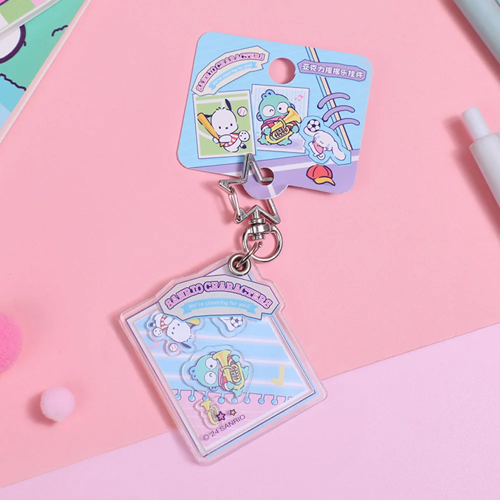 Fashion Sanrio Acrylic Shaker Keychain Pendant Star Shape Carabiner Durable Scratch-Resistant Decorative Bag Pencil Pouch