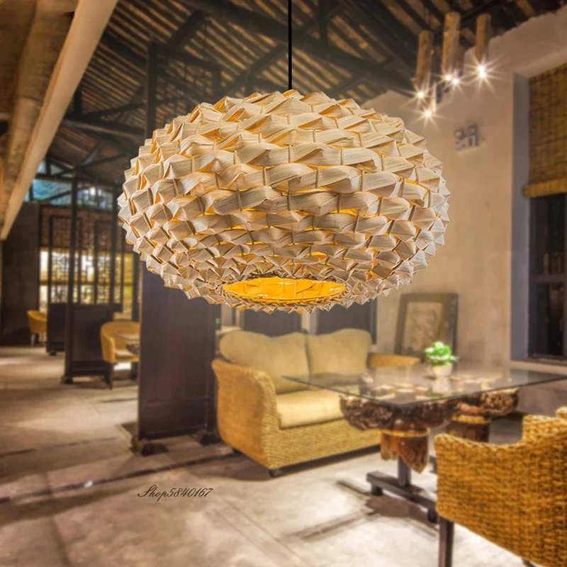 Chinese Style LED Pendant Light Retro Rattan Lamp for Living Room Home Deco Dining Room Hanging Lamps Homestay Lighting Fixtures