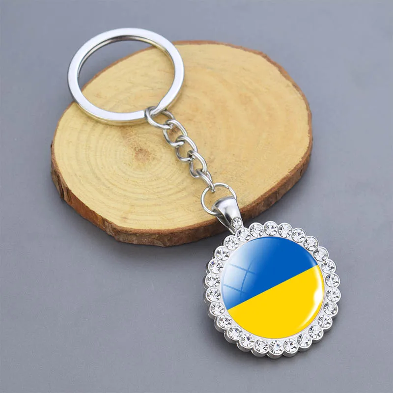 Ukraine Flag Keychain  France Spain Canada UK USA Brazil Russia Poland Flag Rhinestone Key Chain Key Ring Patriot Gift