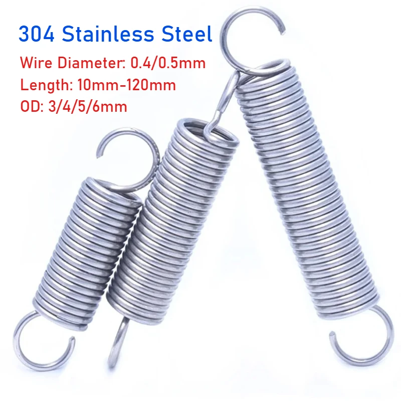 

304 Stainless Steel Open Hook Tension Spring Wire Diameter 0.4/0.5mm OD 3/4/5/6mm With O hook Extension Spring