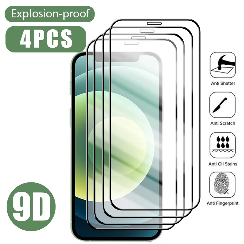 4PCS Full Cover Screen Protector for iPhone 14 13 12 11 Pro Max XS X XR Tempered Glass on iPhone 7 8 Plus 6 6S 13 12 Mini Glass