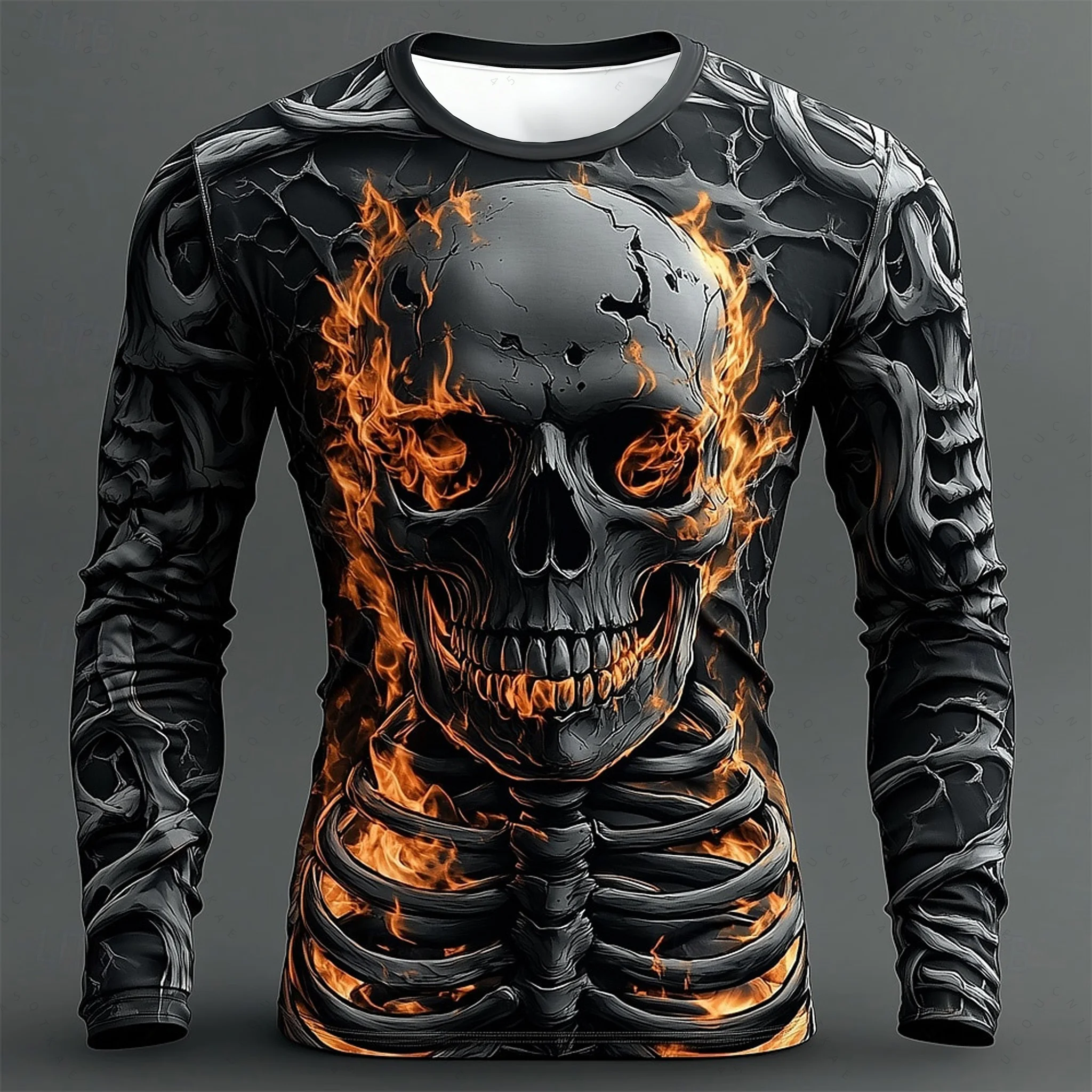 2026 هالوين الهيكل العظمي طباعة كم طويل تي شيرت للرجال القوطية العصرية الشارع الشهير بلايز عادية هالوين حفلة تيز خريف شتاء #5