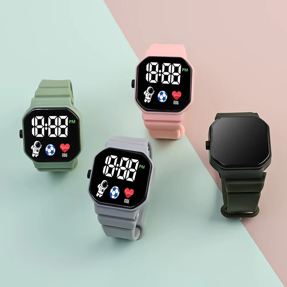 

Casual Plain Square Shape Cute Football Heartbeat Decoration Electronic Watch for Woman (Dark Green/White/Pink/Black) Watches