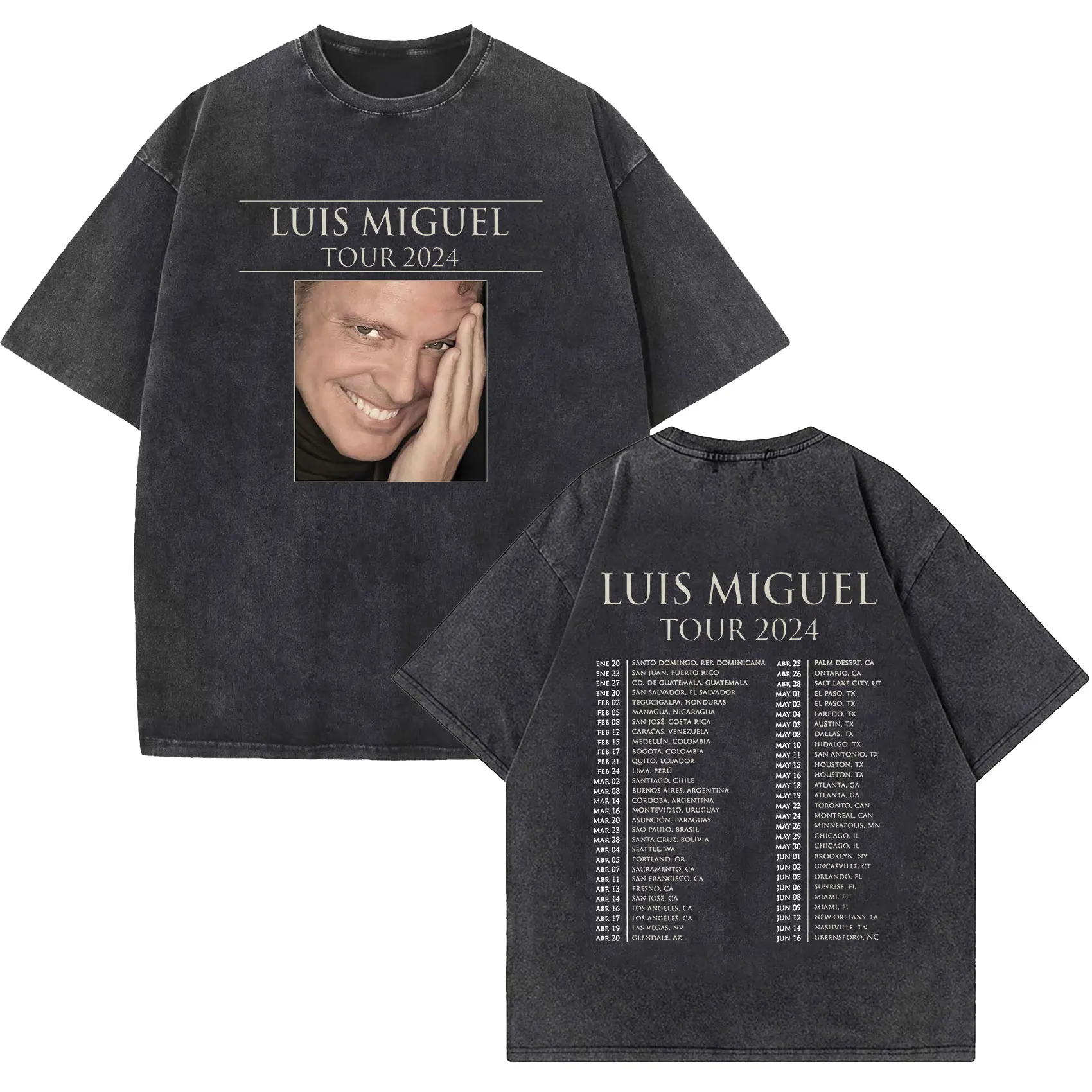 Singer Luis Miguel Tour 2024 Vintage Washed T Shirts Men Women Hip Hop Harajuku Clothing T-shirt Casual Fashion Oversized Tshirt