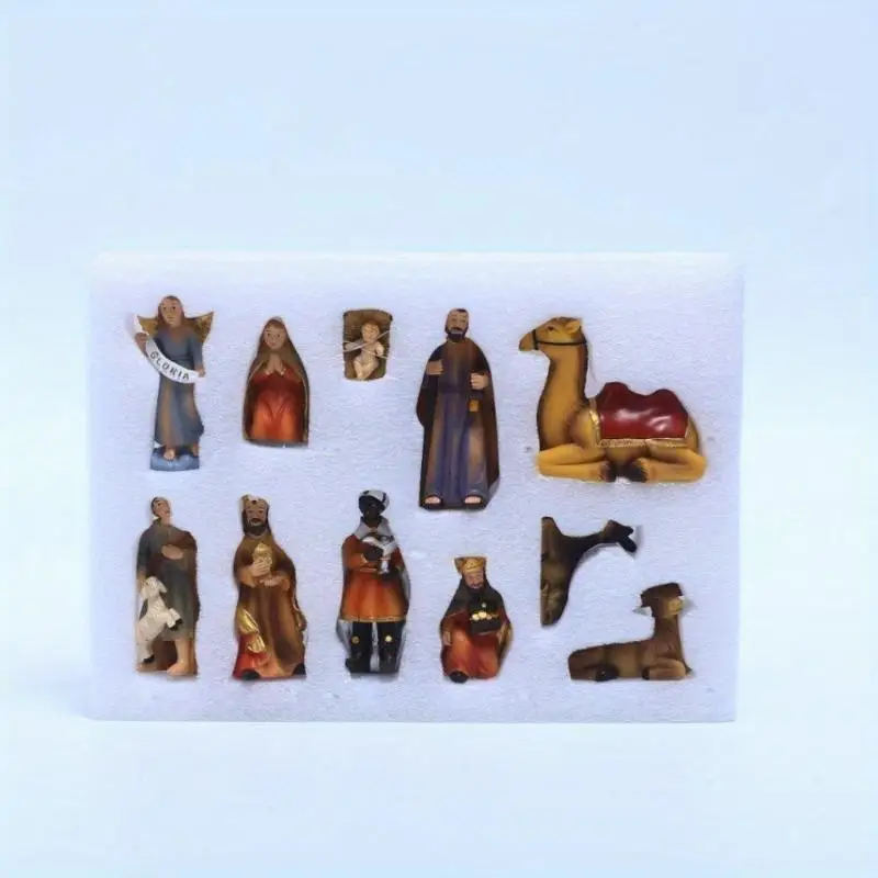 11Pcs Set Nativity Scene Indoor Christmas Village Little People Collectible Buildings Xmas Holiday Decorations Figures view 6
