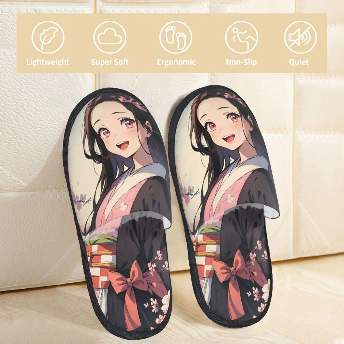 Winter Furry Slippers Anime Kawaii Nezuko Merch Household Fur Slippers Slides Indoor Demon Slayer Soft Anti-skid Slides