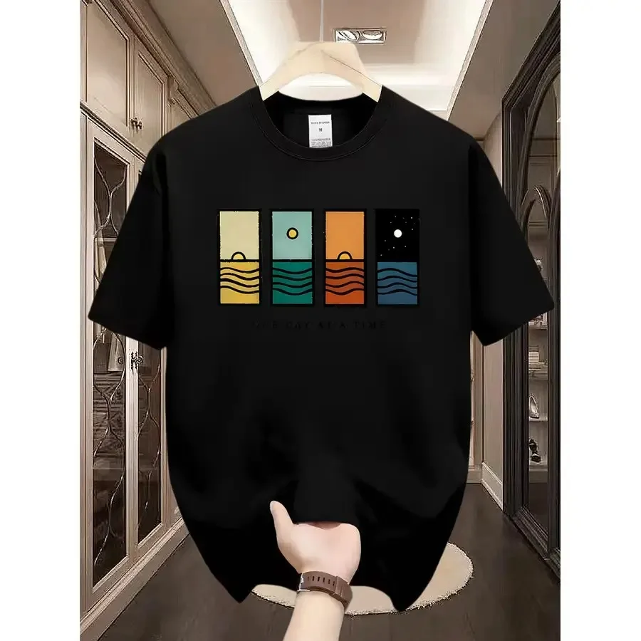 

【New Arrival】Minimalist Ocean Sunset T-Shirt Abstract Day Night Casual Cotton Tee