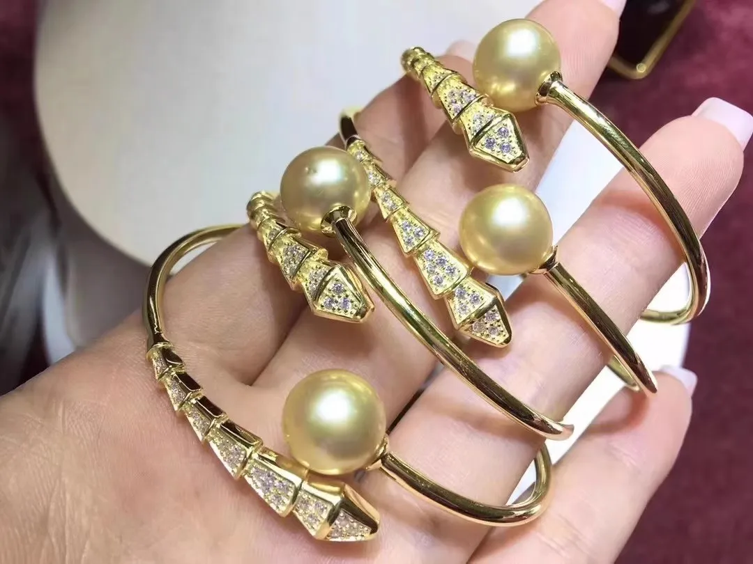 

Gorgeous AAAA++++ Huge 11-12mm Round South Sea Golden pearl bracelet 925 Silver