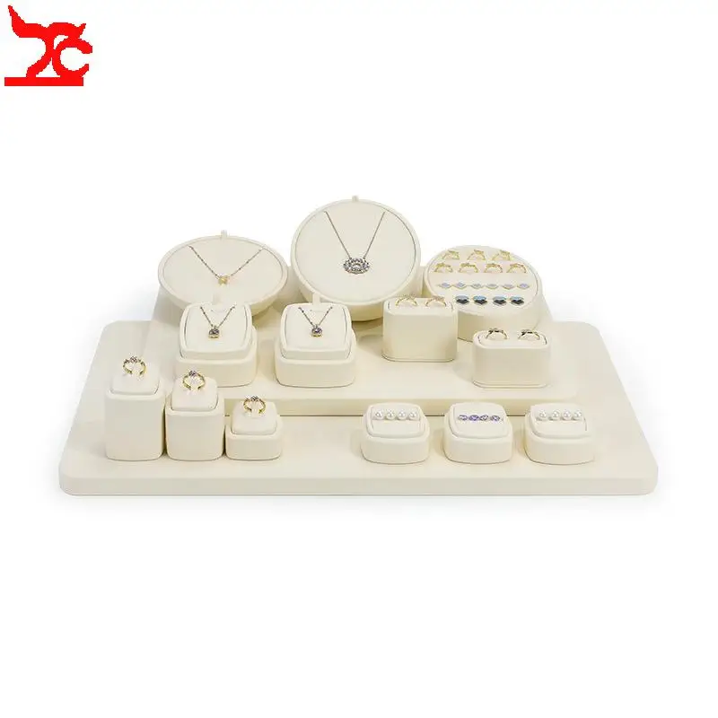

New Exhibitor Set Jewelry Display Stand Beige Microfiber Earrings Bracelets Organizer Jewelry Window Counter Set Display Props