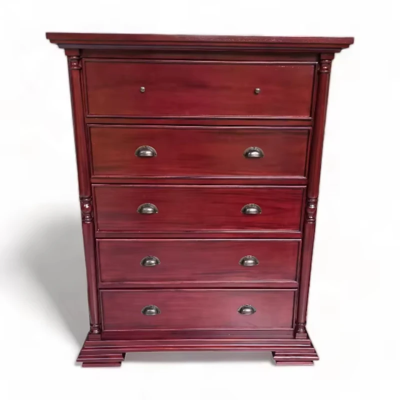 

Antique reproduction solid wood mahogany dresser, modern wooden high bedroom chest of drawers, home luxury bed furniture