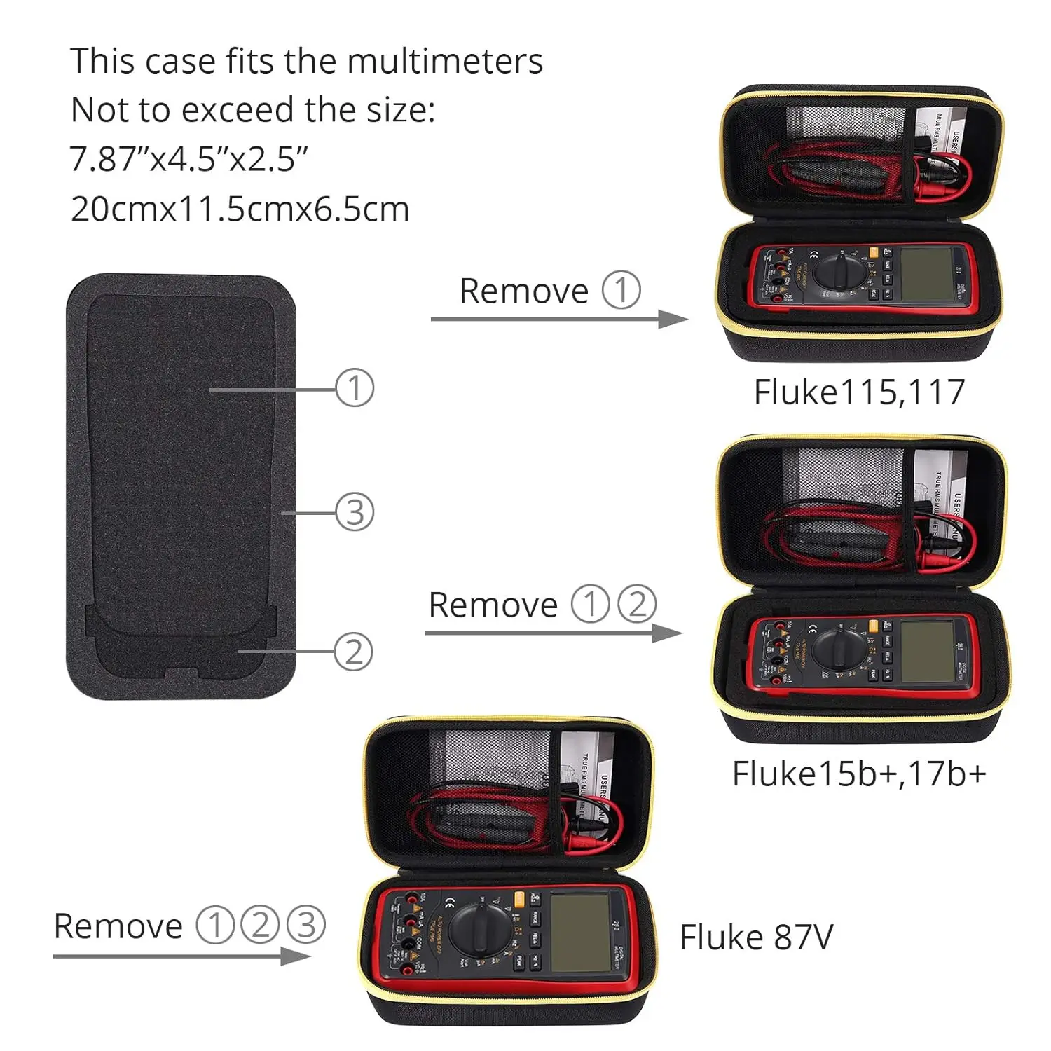 Multimeter Carrying Case Waterproof Shockproof Digital Hard Case Bag for Fluke 101/115/116/117/113/114/F15B /F17B /F18B