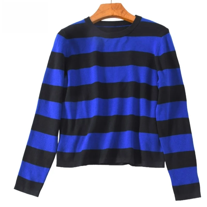 Leg Lengthening Striped Woolen Sweater Overhead Sle Women's Faion Spring Autumn Winter Long Sve round Ne Regular Length