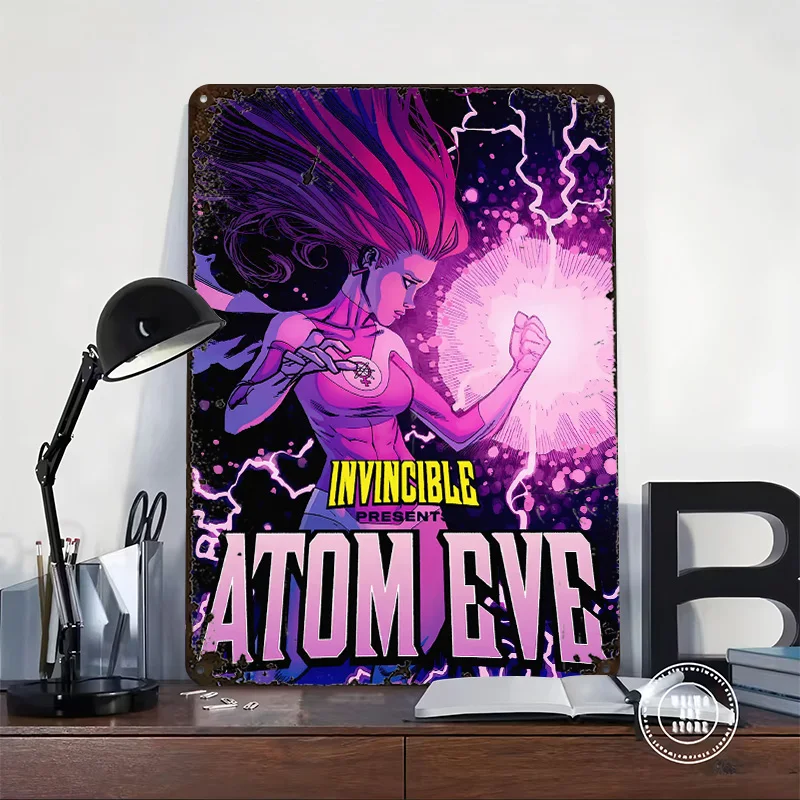Invincible Presents: Atom Eve Tinplate Poster Customized Wall Art Vintage Metal Signs Retro Plates for Home Decor Items Tin Sign