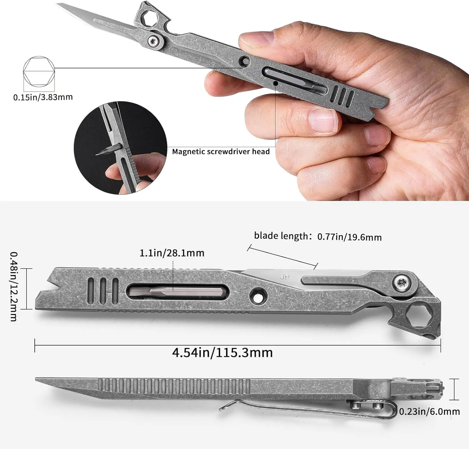 Titanium EDC Pry Bar,Pocket Multitool,Keychain Crowbar Tool with Pocket Clip,Bottle Opener,Nail Puller,Hex Wrench,Screwdriver