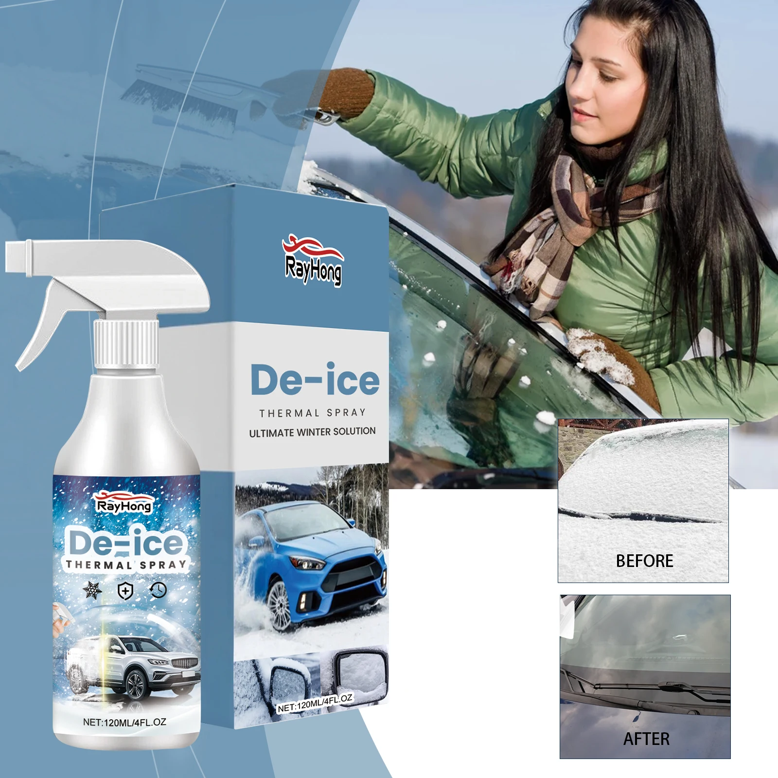 120ML Car Windshield Deicing Spray Snow Melting Spray Anti Frost Auto Window Ice Melting Agent Car Glass Defrosting Liquid