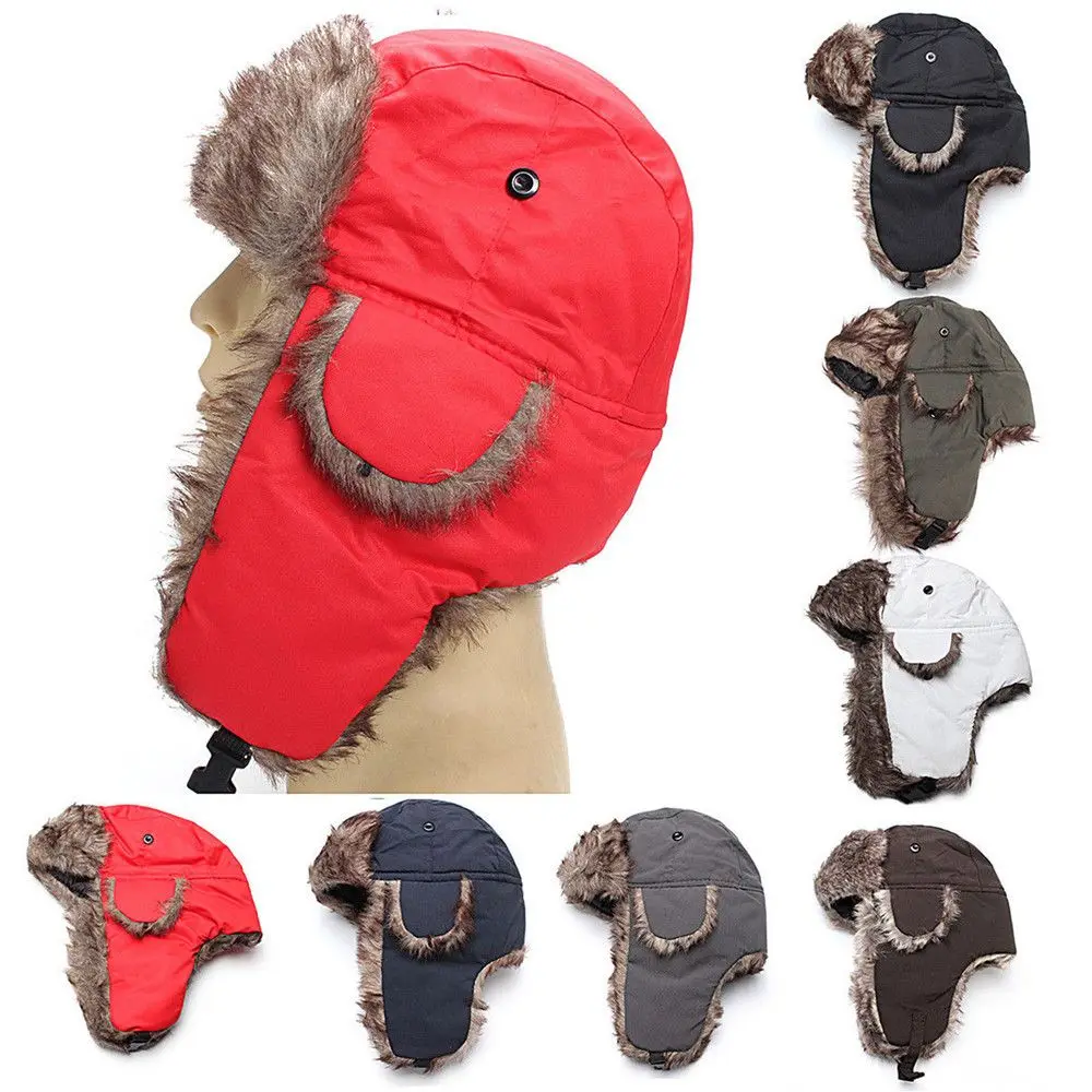 Men Women Winter Cap Fur Earflap Ski Hat Russian Ushanka Outdoors Warm Caps