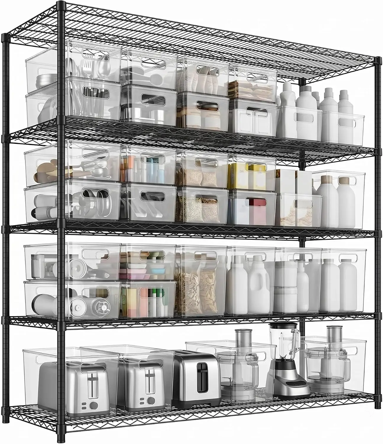 Tacleekii Metal Shelving 4-Tier 5-Tier Heavy Duty Garage Storage Shelves Adjustable Wire Rack Tool-free Assembly for Pantry Kitchen Basement